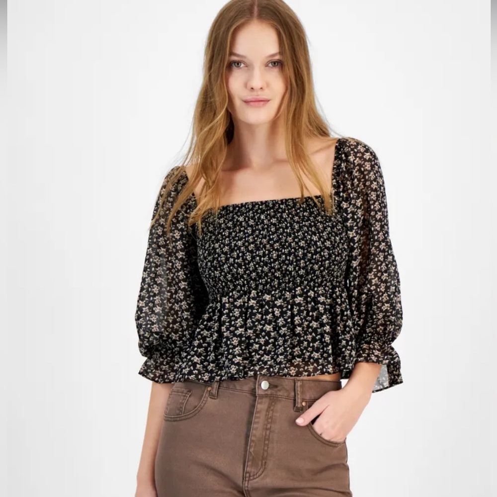 And Now This Squareneck Smocked Top, Black, Size Large, New with Tags!